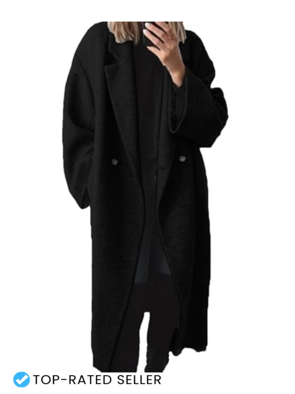 Wool Blend Oversized Long Coat Double Breasted Notch Lapel Trench